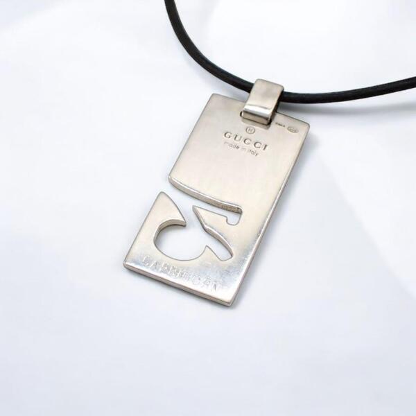 GUCCI グッチ 山羊座 ネックレス ペンダント チョーカー プレート 星座 CAPRICORN 925 革紐 50cm ブラック レザー シルバー 3109