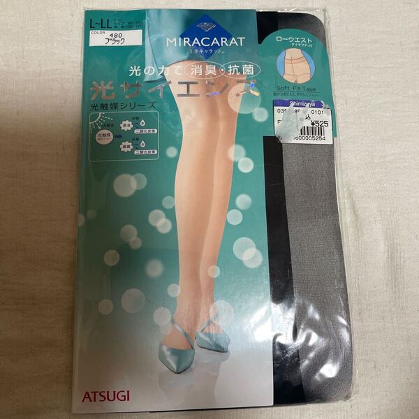 送料込み 新品 MIRACARAT パンティストッキング L-LL 黒ブラック 光サイエンス 消臭 抗菌 光触媒シリーズ ローウエスト ATSUGI