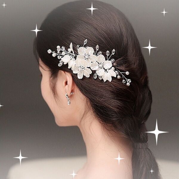 《新品》髪飾り ヘアアクセサリー 髪留め ヘッドドレス 花 シルバー ヘアピン 結婚式 ブライダル 華やか