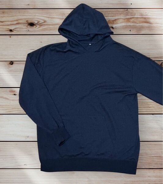 ☆USED品☆無地Men's 薄手パーカー Mサイズ NAVY