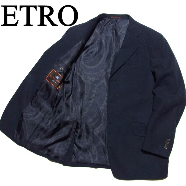 ETRO エトロ Regale MANIFATTURA 裏地 ペイズリー ウール ツイード 3B テーラード ジャケット 46 ネイビー
