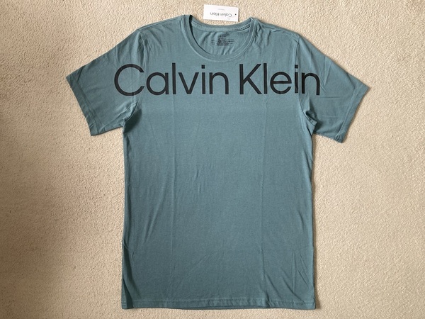 新品! カルバンクライン メンズ デカロゴ Tシャツ Mサイズ グリーン/ブラック 緑黒 半袖 カットソー Calvin Klein