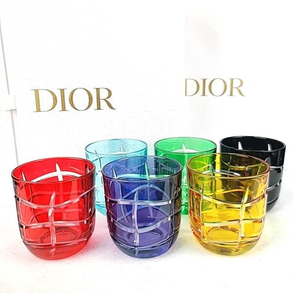 ◇美品◇クリスチャンディオール ChristianDior スモールグラス べっ甲柄 マルチカラー 6客 箱つき 完売 希少 レア
