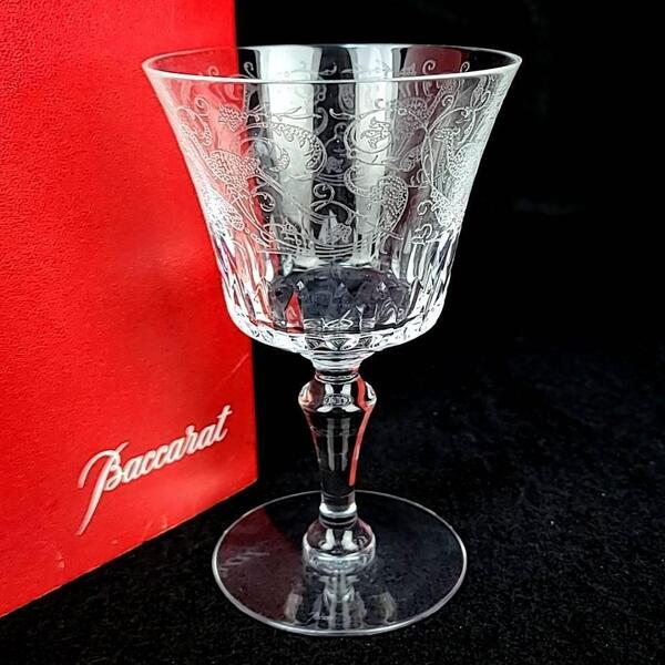 ●美品◇バカラ Baccarat パルメ 鳥 草花 エッチング ワイングラス 1客 箱つき 廃番 希少 レア