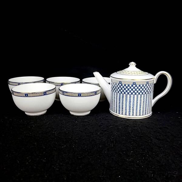 ◇未使用◇ウェッジウッド WEDGWOOD サムライ SAMURAI ジャパニーズティー 6点セット 急須 ポット 湯呑 5客 廃番 希少 レア