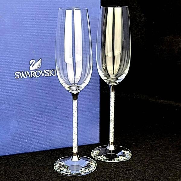 ◇美品◇スワロフスキー SWAROVSKI Crystalline シャンパングラス シャンパンフルート 2客 ペア 箱つき 廃番 希少 レア