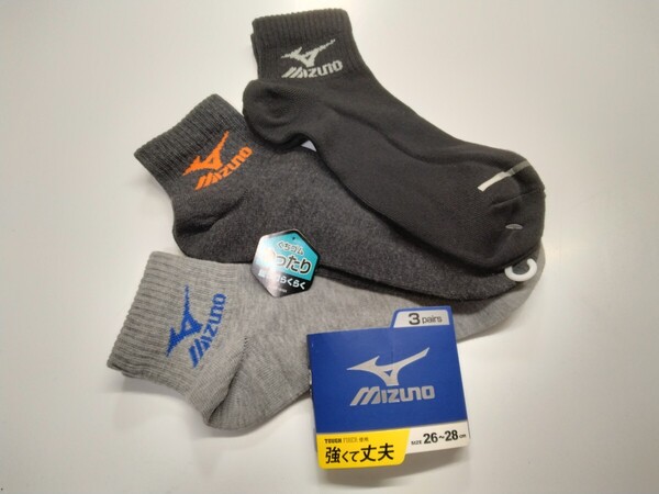 送料無料!★ミズノ ソックス3足組★新品★26cm~28cm★強くて丈夫★あったか★くちゴムゆったり★履き口らくらく★03