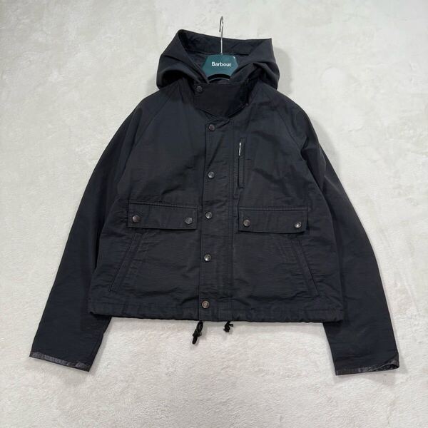 希少 Barbour SPEY JACKET BLACK バブアー スペイジャケット 黒フード マウンテンパーカー 薄手 袖部分合皮?ハンガーセット