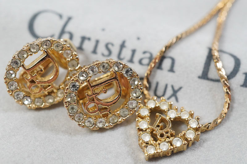 希少】2点set Christian Dior ネックレス ピアス 十字架 ロゴ