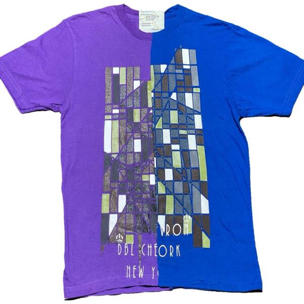 MADE IN USA製 DOUBLE CHEVRON U.S.A. ツートンカラー半袖Tシャツ ブルー×パープル Sサイズ ダブルシェブロン アメリカ製 米国製