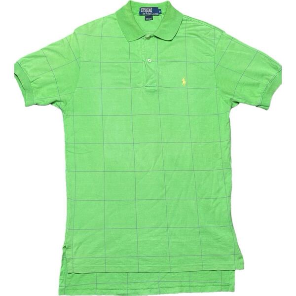 MADE IN USA製 Polo by Ralph Lauren ブロックチェック柄半袖ポロシャツ ライムグリーン Sサイズ ポロ ラルフローレン アメリカ製 米国製