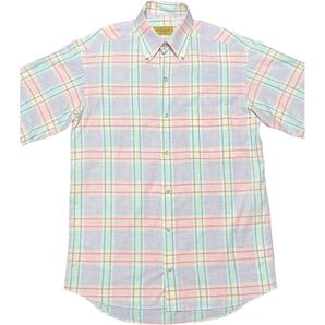 MADE IN ITALY製 Paul Stuart チェック柄半袖ボタンダウンシャツ ピンク Sサイズ ポールスチュアート イタリア製 オーバーサイズ チェック