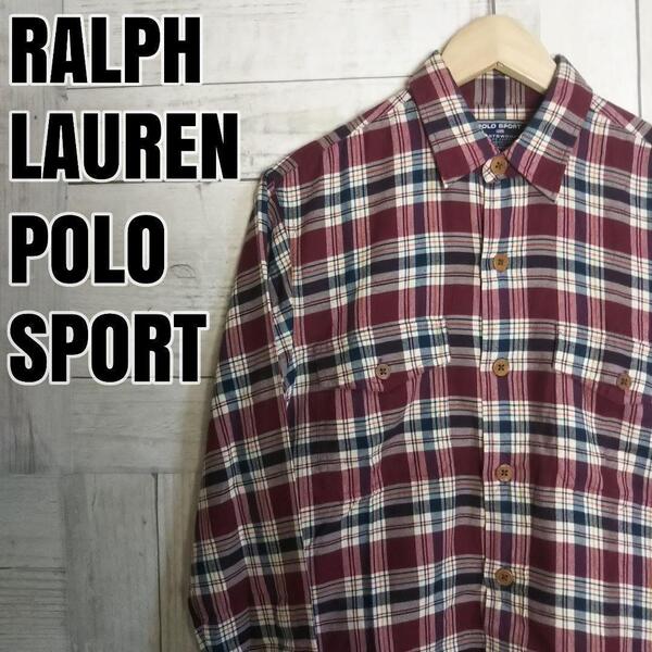 『美品』 RALPH LAUREN ラルフローレン ポロスポーツ ロングスリーブ コットン100% ネルシャツ チェックシャツ レディースL メンズM程度