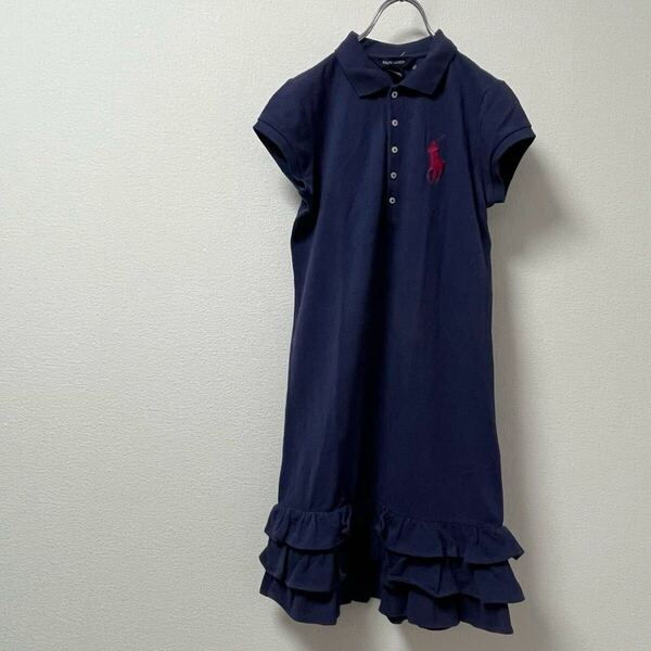 ラルフローレン RALPH LAUREN 女の子 ワンピース ビッグポニー刺繍 半袖 ポロシャツワンピース ネイビー シャツワンピース 紺 7230FH