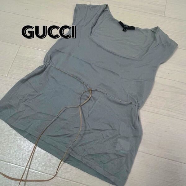 GUCCI グッチ イタリア製 Y2K ノースリーブ カットソー カシミア100% カシミヤ cashmere トップス ニット 無地 グレー 7320FH