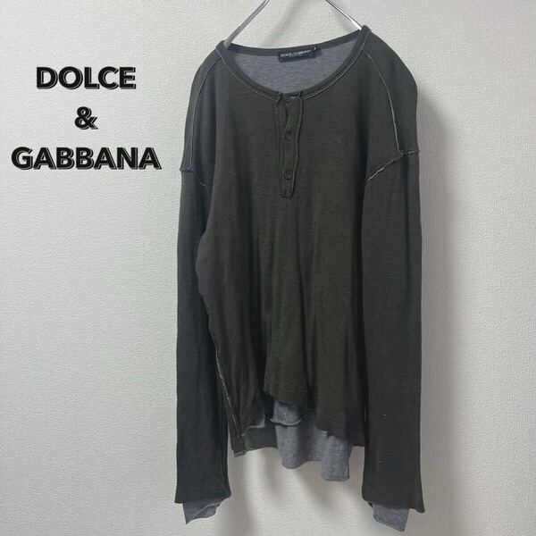 ドルガバ DOLCE&GABBANA ドルチェ&ガッバーナ ウール シルク ロンT メンズ ニット 丸首 長袖 グレー ヘンリーネック 7320FH