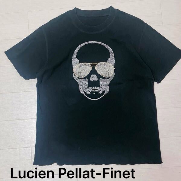 ルシアンペラフィネ Lucien Pellat-Finet 丸首 Tシャツ 半袖 ラインストール 骸骨 ブラック 黒 ドクロ サングラス 7320FH