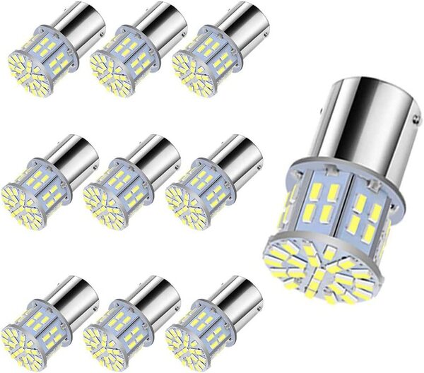 『送料無料』10個入 高輝度 S25 シングル球 LED(P21W 1156 S25 G18 BA15S)ピン角180度 ホワイト 6000K 12-24V 白 YO ライト ランプ