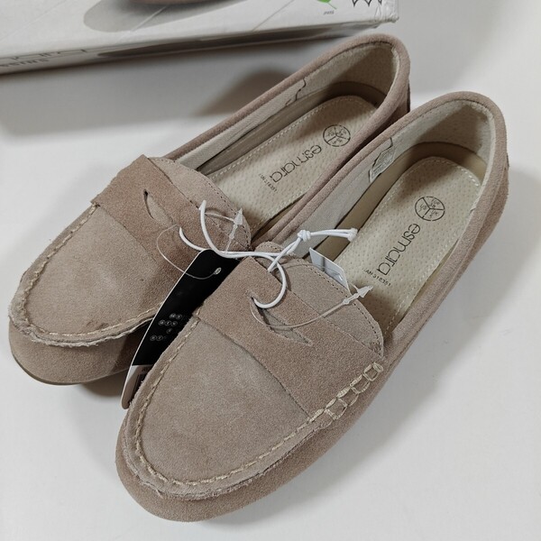 未使用 esmara本革スエード フラットモカシン 38 レザーローファー