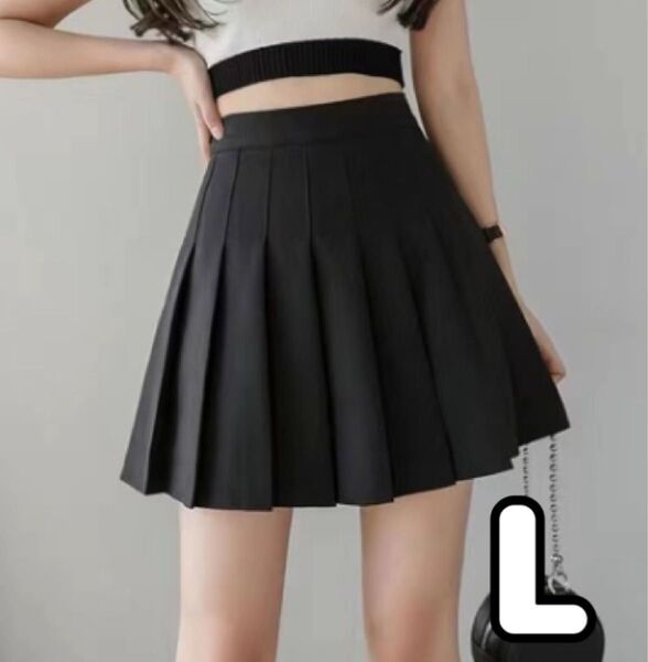 【ブラック/L】ミニスカート プリーツ セクシー フレア インナーパンツ付き 裏地あり プリーツスカート 制服 Aライン