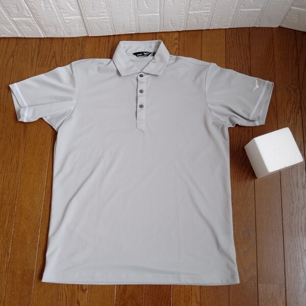 1867【中古】MIZUNO GOLF ミズノゴルフ ゴルフウェア 半袖 ポロシャツ メンズ サイズ L グレー白ステッチ