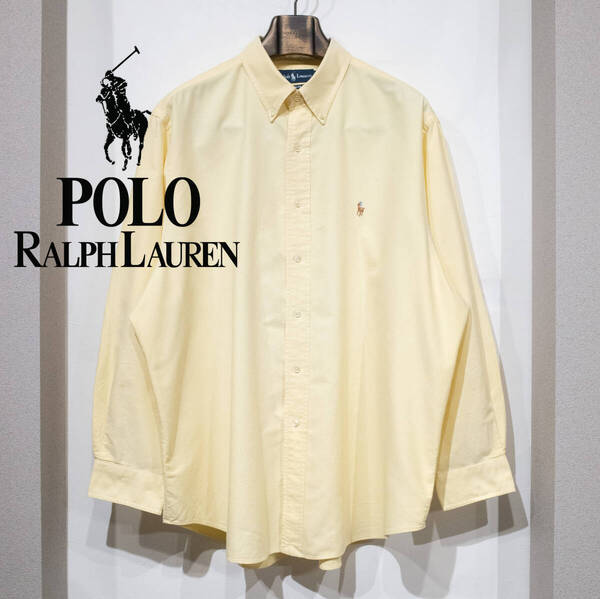18 / POLO RALPH LAUREN ポロ ラルフローレン クラシックフィット オックスフォードシャツ イエロー 黄色 プレッピー アイビー 古着