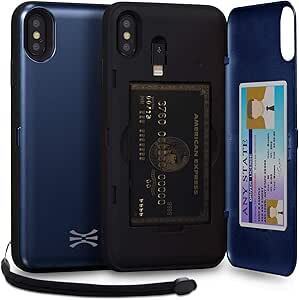 CX PRO iPhone Xs Max ケース カード ブルー 収納背面 3枚 カード入れ カバ― (ライトニング アダプタ, ストラップ, ミラー 含ま) -
