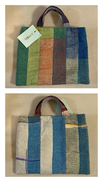 【新作品・手織り】ハンドメイド トートバッグ homespun handcrafted マルチカラー