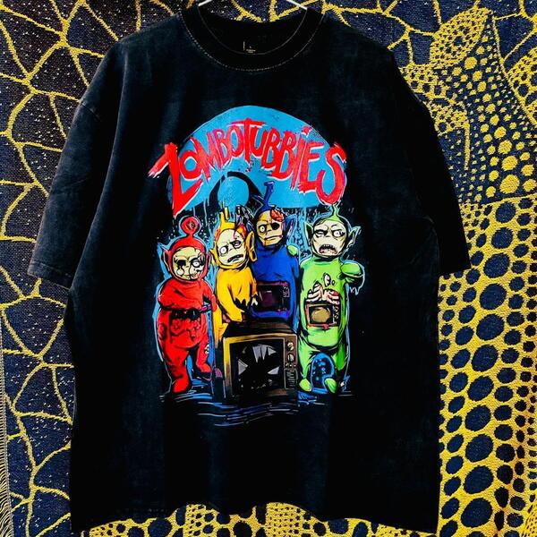 ゾンビ テレタビーズ メンズ Tシャツ XL 2XL ウォッシュ加工 DEAD Teletubbies Tシャツ 90sキッズアニメ ホラー映画 ハイデザイン