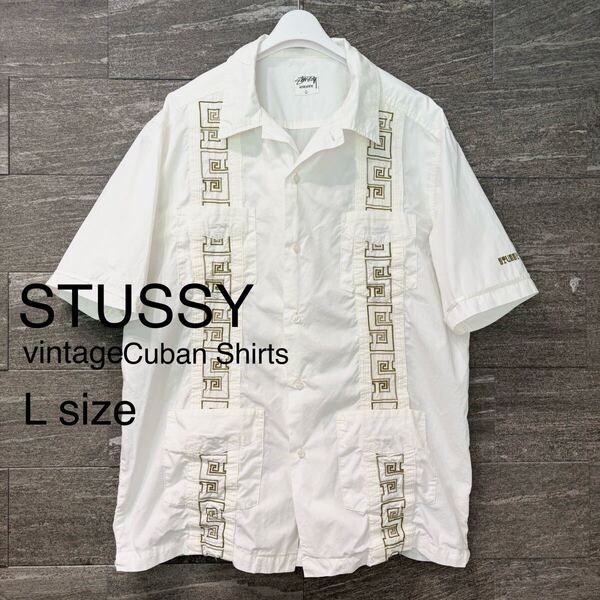 希少 vintage STUSSY キューバシャツ Sロゴ刺繍 シャツ 開襟 半袖 オープンカラー