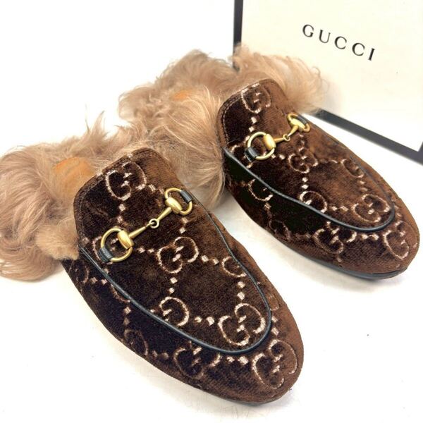 GUCCI グッチ プリンスタウン ミュール GG ホースビット 37 23.5cm レディース 靴 シューズ ブラウン