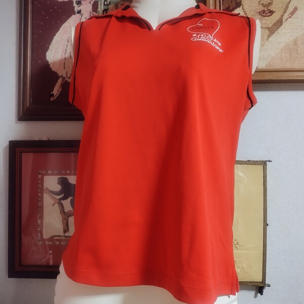美品★ランバンスポール★ノースリーブニット★レッド★ハート柄★LANVIN SPORT★ロゴ★薄手★カットソー★タンクトップ★春夏★Mサイズ