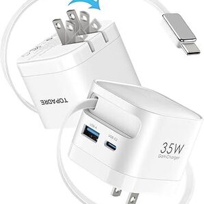 【自動巻き取り式】TOPADRE 35W PD充電器 タイプc 急速充 電器 3ポート【伸縮70㎝/折畳み式/超低温/PSE技術基準適合/GaNIII技術】 0404