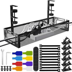 ケーブルトレー デスク下 収納 配線隠し 幅40cm天板1〜5cm対応 人気版 穴あけ不要 7KG耐荷重 3分簡単設置 ルーター 収納 デスク 黒 0427