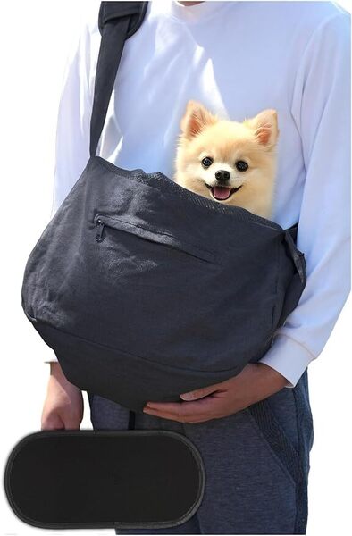 【臨床獣医師監修】ペットスリング 底板付き 【第三者機関による検査済】 抱っこ紐 犬猫兼用 小型犬 飛び出し防止機能付き 調整可能 0418