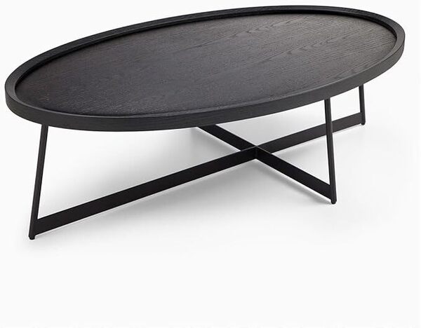 モダン現代感 リビングテーブル、コーヒーテーブル 楕円形センターテーブル ローテーブル 幅120cm ブラック