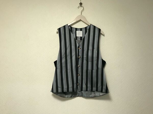 本物マグノリアトウキョウMAGNOLIA TOKYOストライプ柄シルクサテンベロアドレスジレベストメンズビジネススーツ50黒ブラックブルーXL日本製