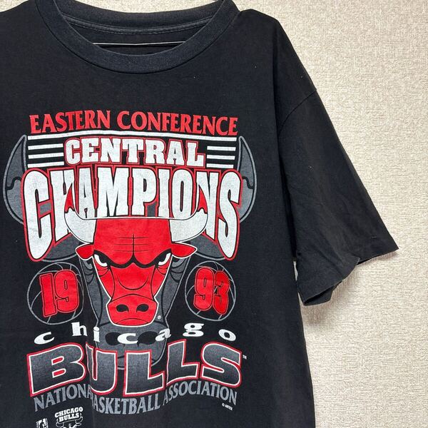 90s 【ビッグプリント】 93年 champions chicago BULLS NBA jordan ビンテージ tシャツ シングルステッチ メンズXLサイズ相当