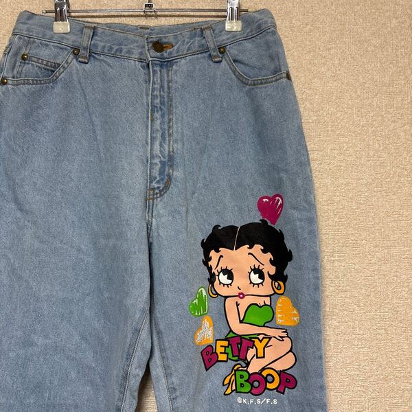 【ビッグプリント】 90s Betty Boop ベティ ブープ ベティちゃん ビンテージ テーパードデニム ジーンズ レディースMサイズ相当