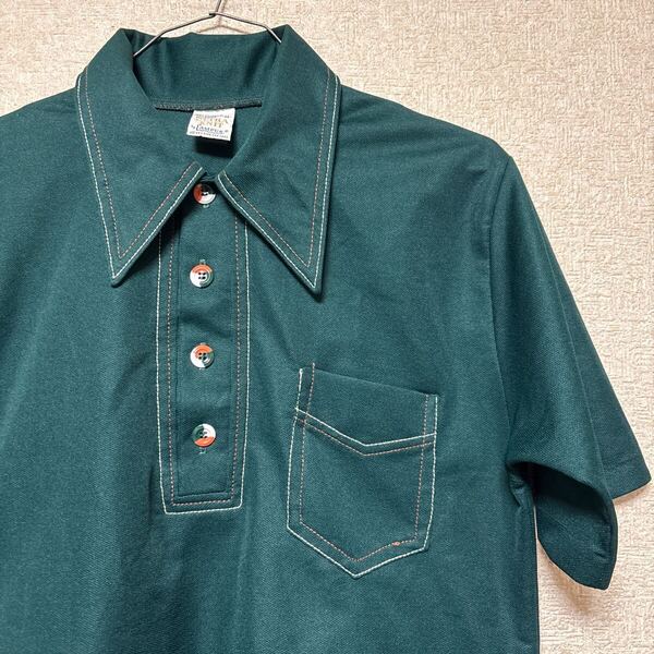 70s ULTRA KNIT by CAMPUS USA製 ビンテージ ポロシャツ ポリシャツ メンズMサイズ グリーン 3008-U