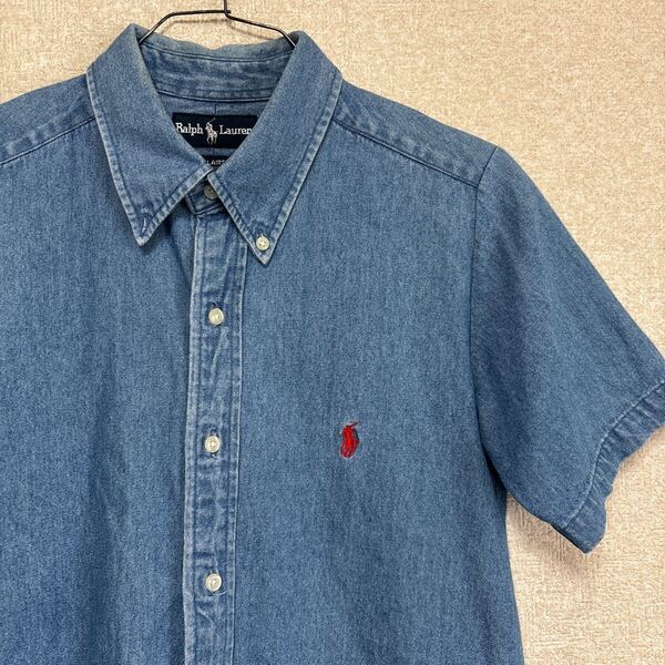 90s Ralph Lauren ラルフローレン BLAIRE cotton100% デニム生地 ビンテージ 半袖シャツ レディースSサイズ