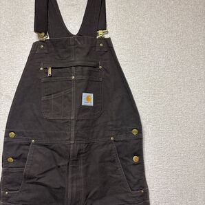 【ワンウォッシュ】 Carhartt カーハート ダック ダブルニー オーバーオール 34×32 ブラウン サロペット 102776-DKB メキシコ製 メンズ