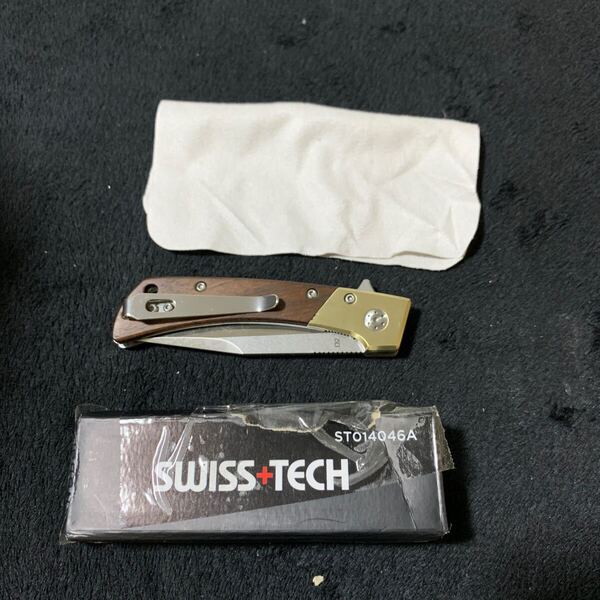 704t2323☆ SWISS+TECH フォールディングナイフ アウトドアナイフ 折りたたみ式 D2鋼 ブレード 木製ハンドル