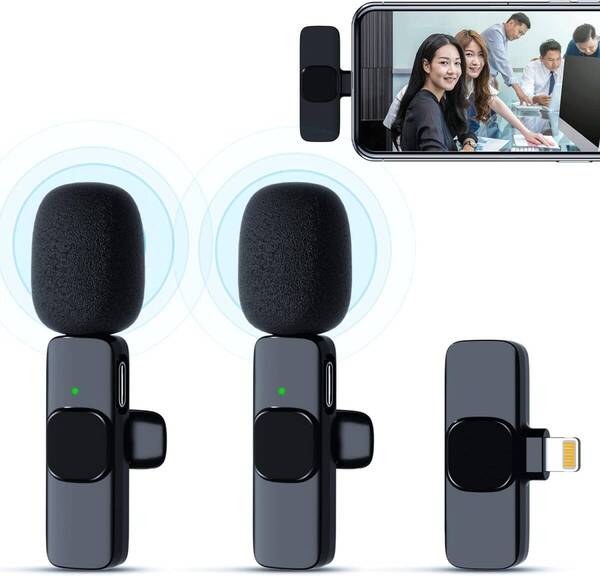 ピンマイク ワイヤレス IVV 2人同時使用 iPhone/iPad対応 瞬時接続 360°集音 【管理番号:A243】