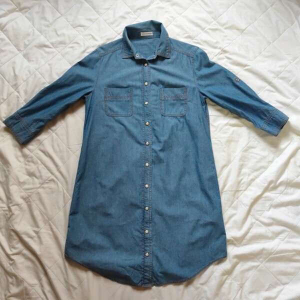 a.v.v standard デニムシャツ シャツワンピース デニムワンピース ワンピース ロングシャツ ワンピ シャツ コットン100% ブルー