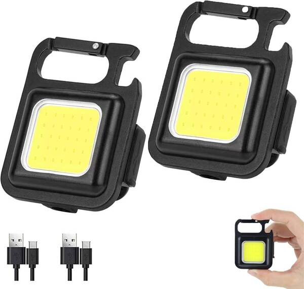 LED小型懐中電灯 充電式 COB キーホルダー 懐中電灯 4種点灯モード ミニ投光器 アウトドア用 釣り キャンプ 登山 ランニング 2点セット