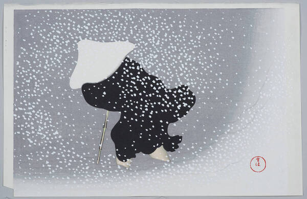 真作保証 神坂雪佳 (Kamisaka Sekka) 木版画 巴の雪 Tomoe no yuki 初版 明治 光悦光琳派の巨匠の作品を是非!!