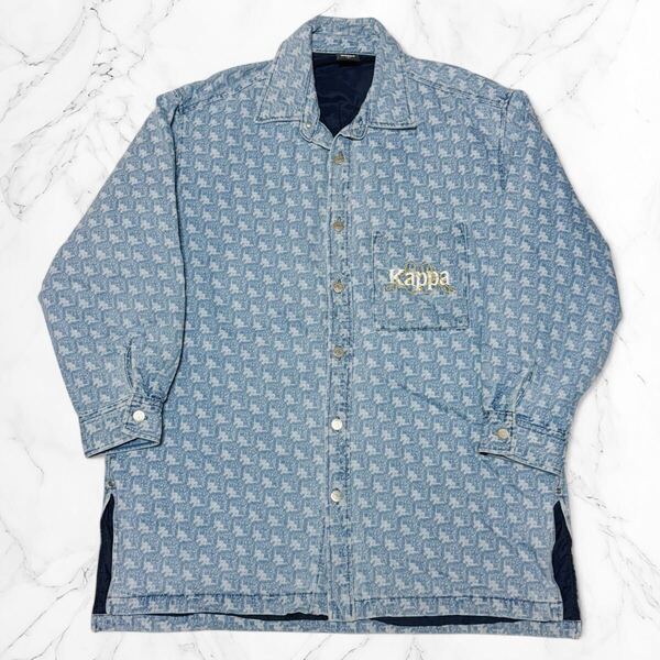 Kappa × GU ★ カッパ ジーユー デニム ロングシャツ ジャケット 厚手 L 総柄 アウター デニムジャケット オーバーサイズ ビッグ コラボ