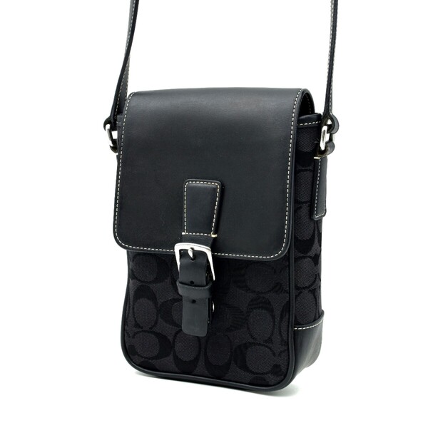 送料無料 美品 COACH オールドコーチ メンズ ショルダーバッグ シグネチャー キャンバス レザー ショルダーバッグ 6098 ブラック