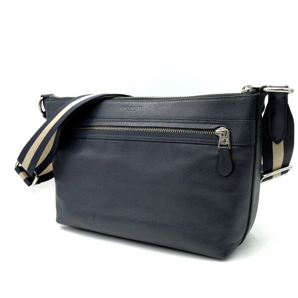 送料無料 美品 COACH コーチ メンズ ショルダーバッグ チャールズ フライトバッグ レザー クロスボディー F54796 ネイビー